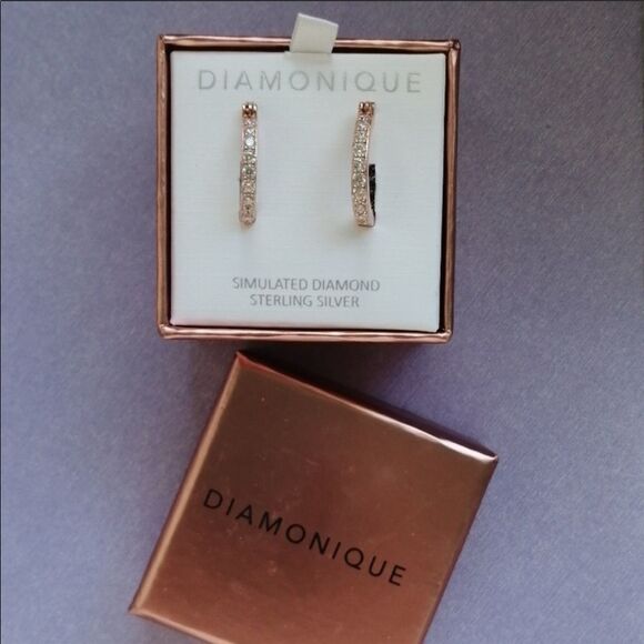 ✨ Diamonique Inside Out Hoop Earrings✨ - Picture 2 of 8